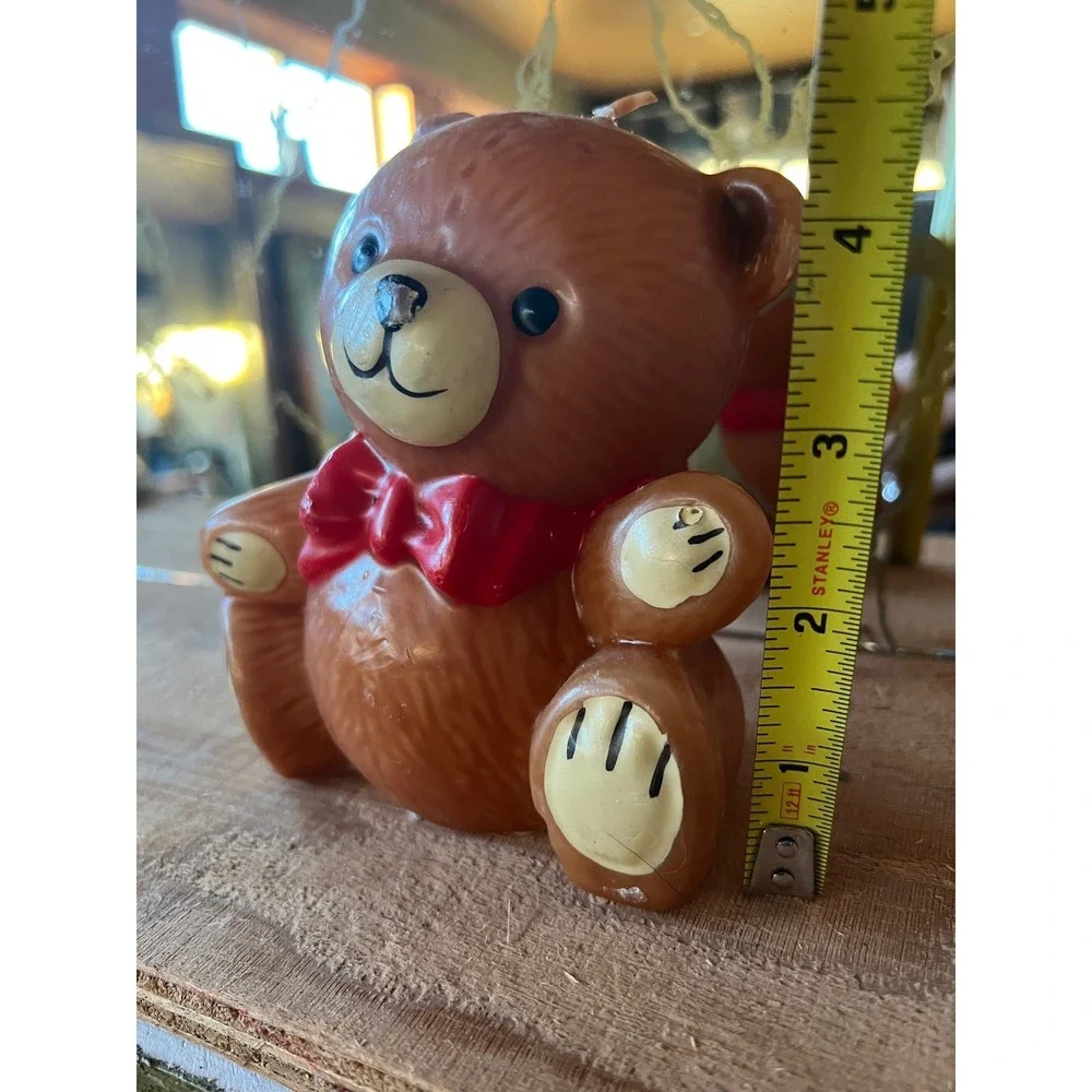 Vintage Teddy Bear Decorative Candle Red Bow Tie Nostalgic Kitsch‎ Decor